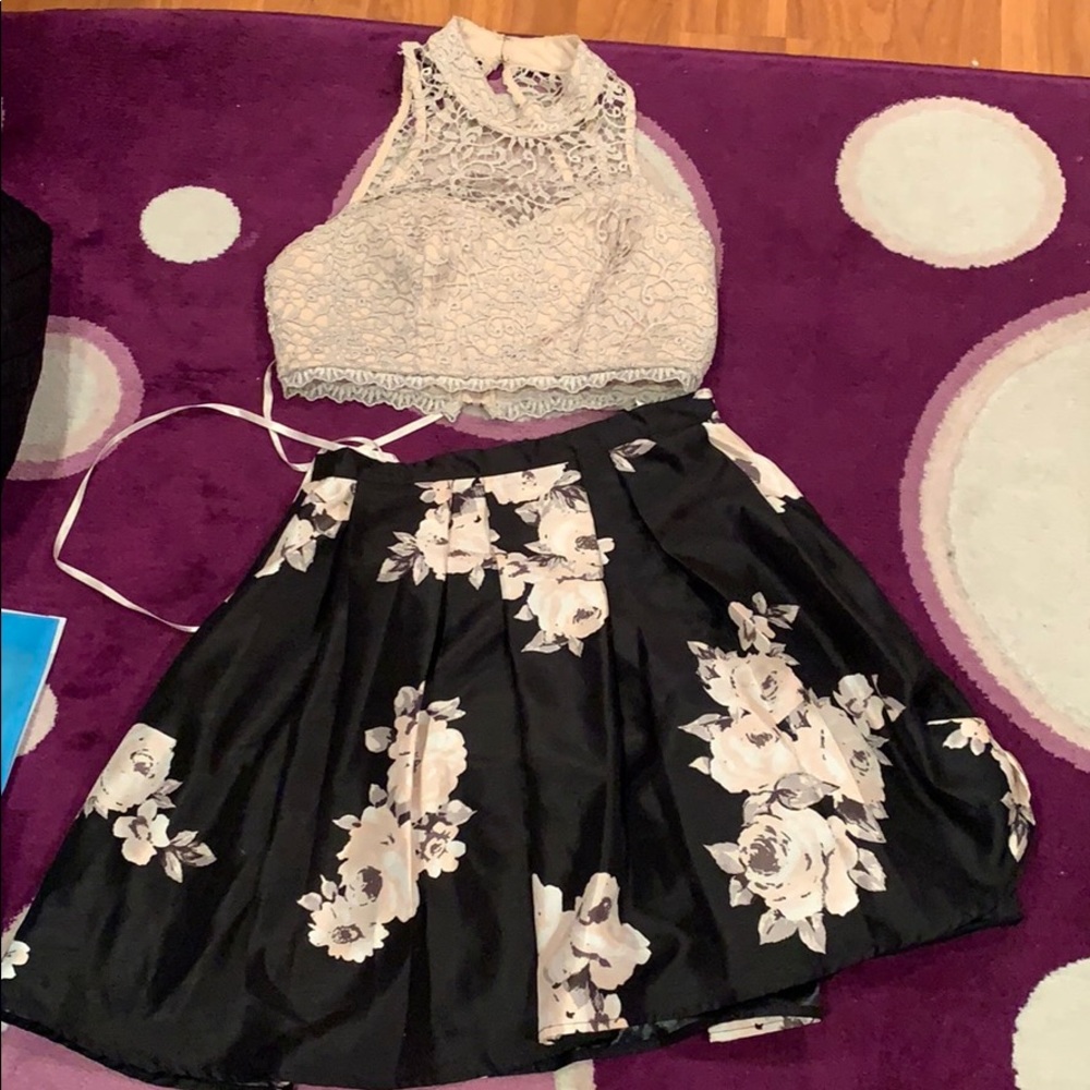 Two piece pink and black dress